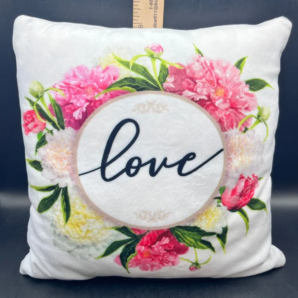 Love Floral Peony Throw Pillow White Pink Yellow Soft Plush Square‎ 10